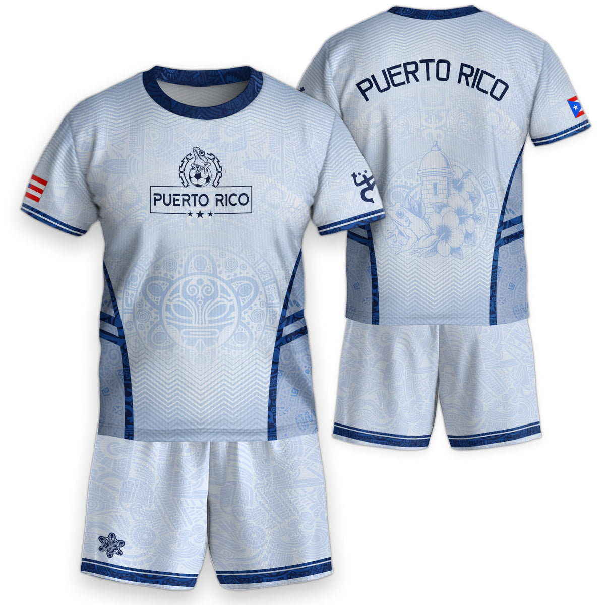 Puerto Rico Kids Soccer Jersey Shorts Set White Boricua Taino Football Outfit