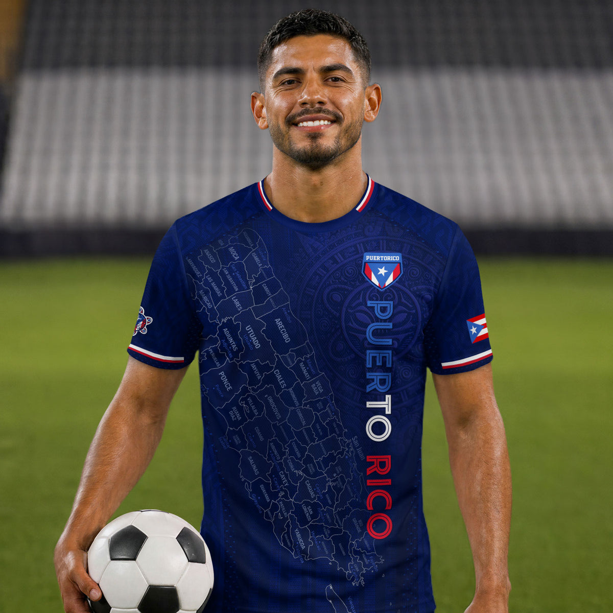 Navy Puerto Rico Soccer Jersey Men Map Graphic Boricua Taino Culture Heritage