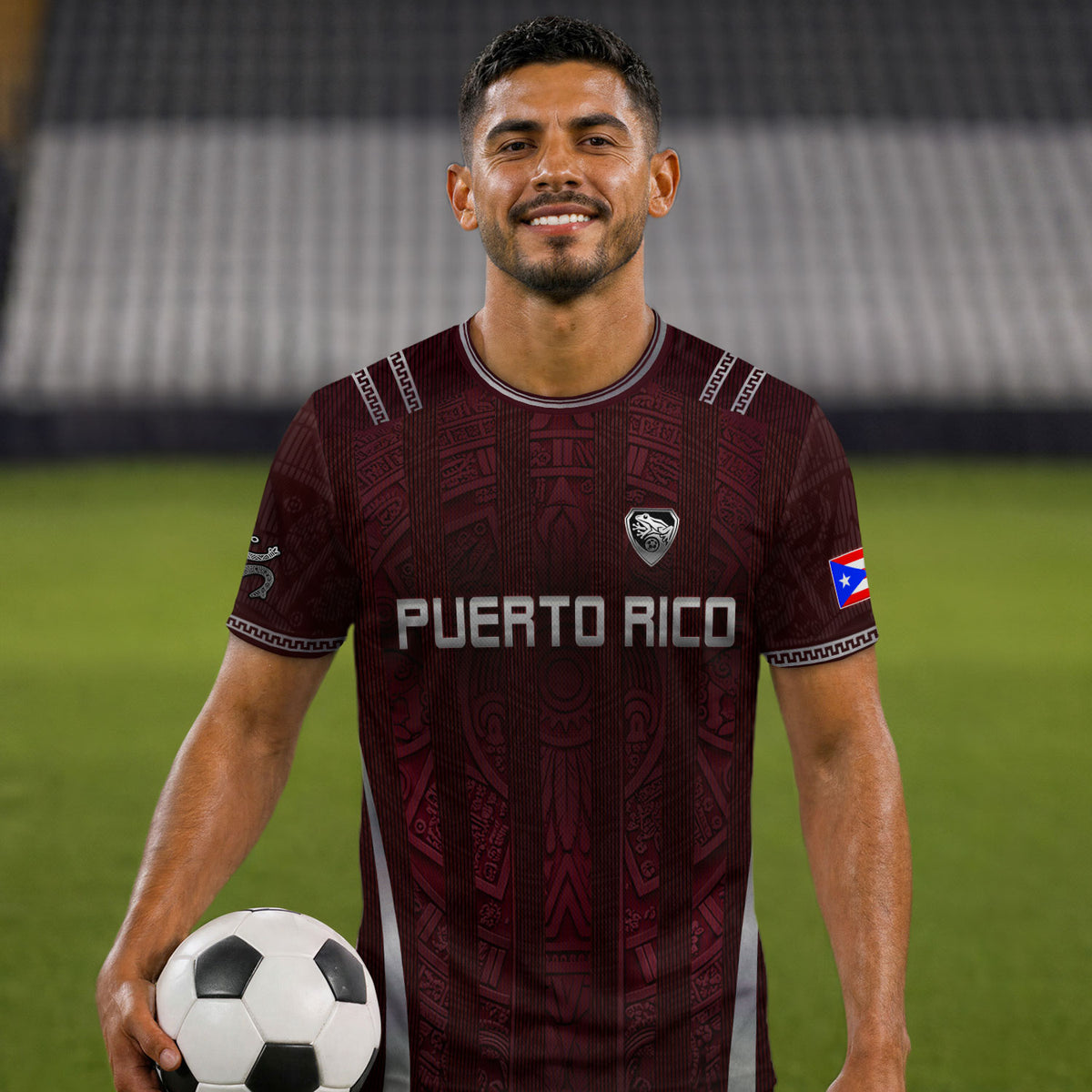 Maroon Puerto Rico Soccer Jersey Men Boricua Taino Coqui Frog Culture Graphic