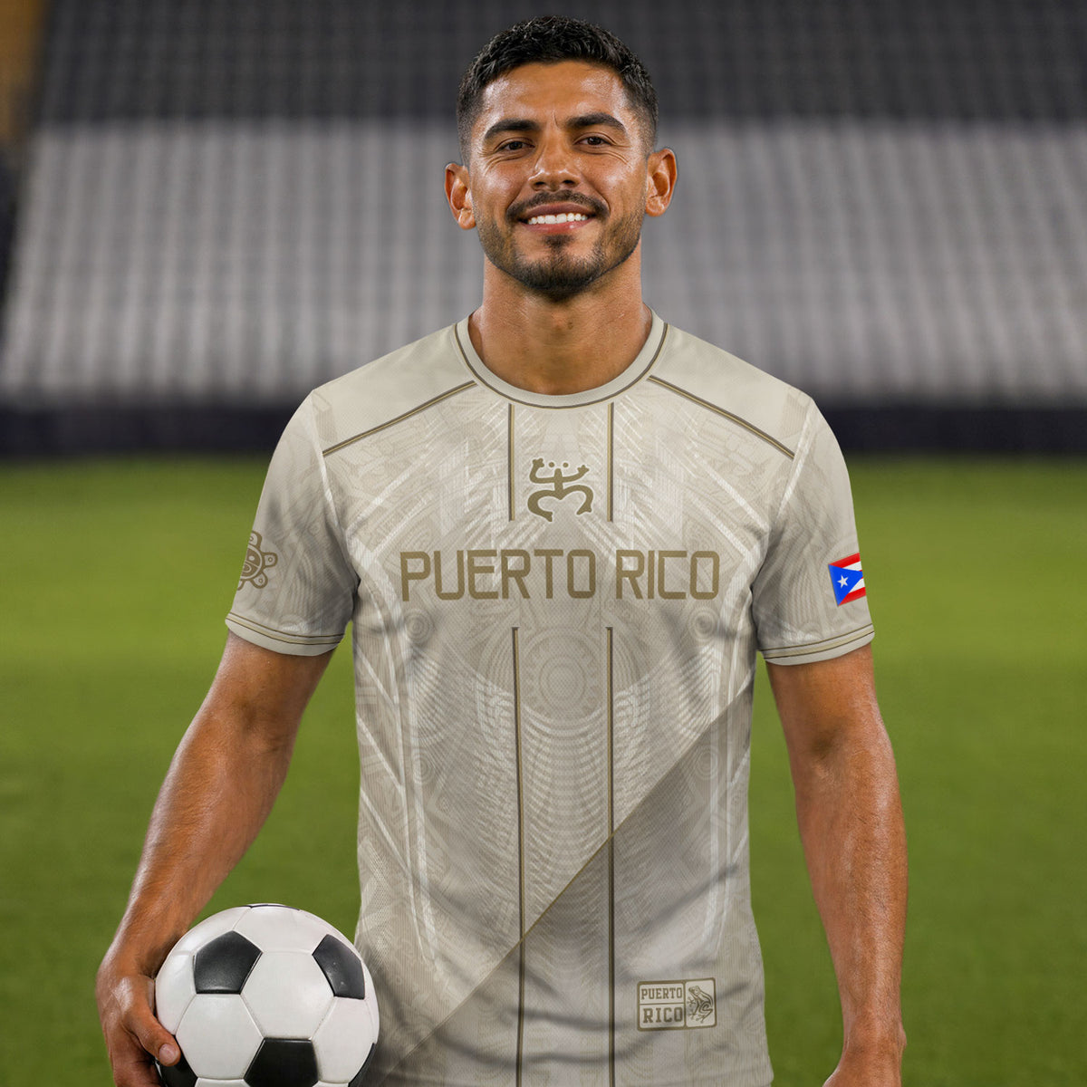 Beige Puerto Rico Soccer Jersey Men Boricua Taino Coqui Frog Culture Graphic