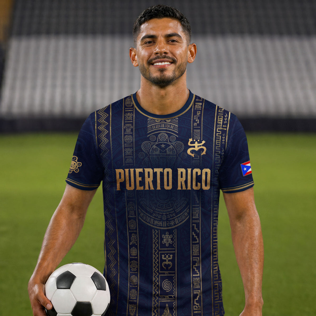 Navy Puerto Rico Soccer Jersey Men Boricua Taino Coqui Frog Culture Graphic