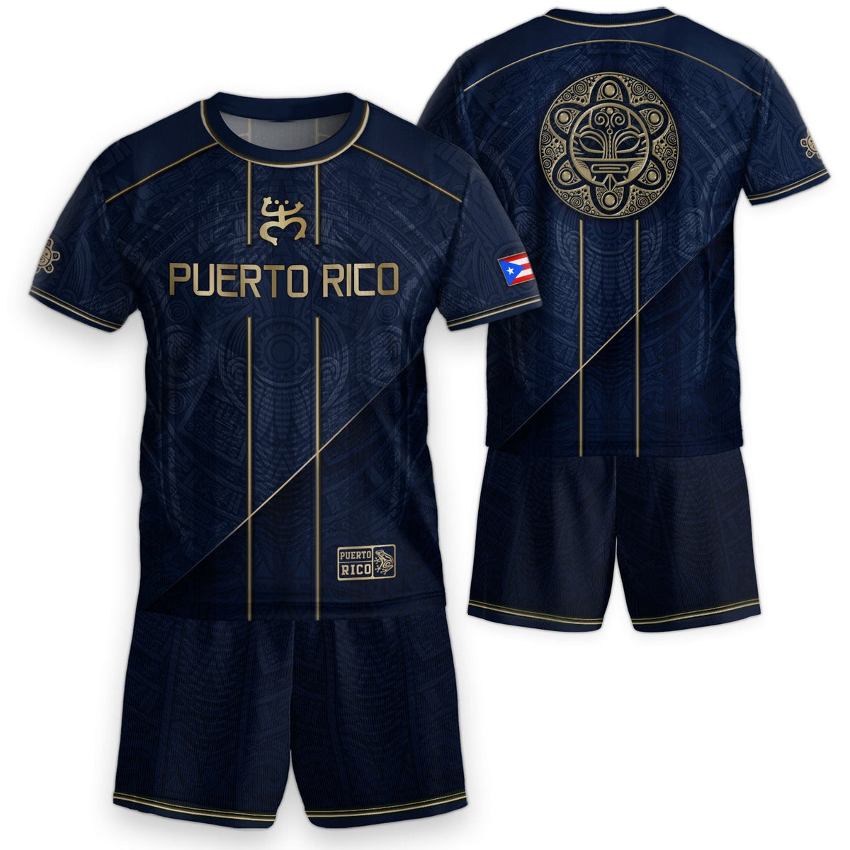 Kids Puerto Rico Soccer Jersey, Navy Gold Taino Coqui Sun Emblem for Boy and Girl, Youth Soccer Jersey, Puerto Rico Kids Soccer Jersey, Northryn Co.