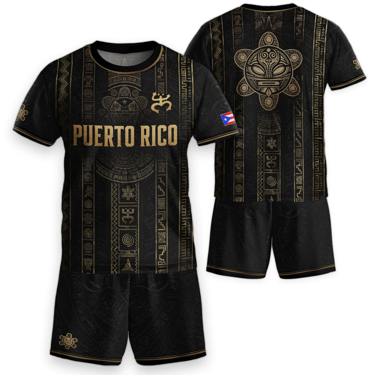 Black Gold, Kids Puerto Rico Soccer Jersey with Taino Symbols for Boy and Girl, Puerto Rico Kids Soccer Jersey Meets Youth Soccer Jersey, Northryn Co.