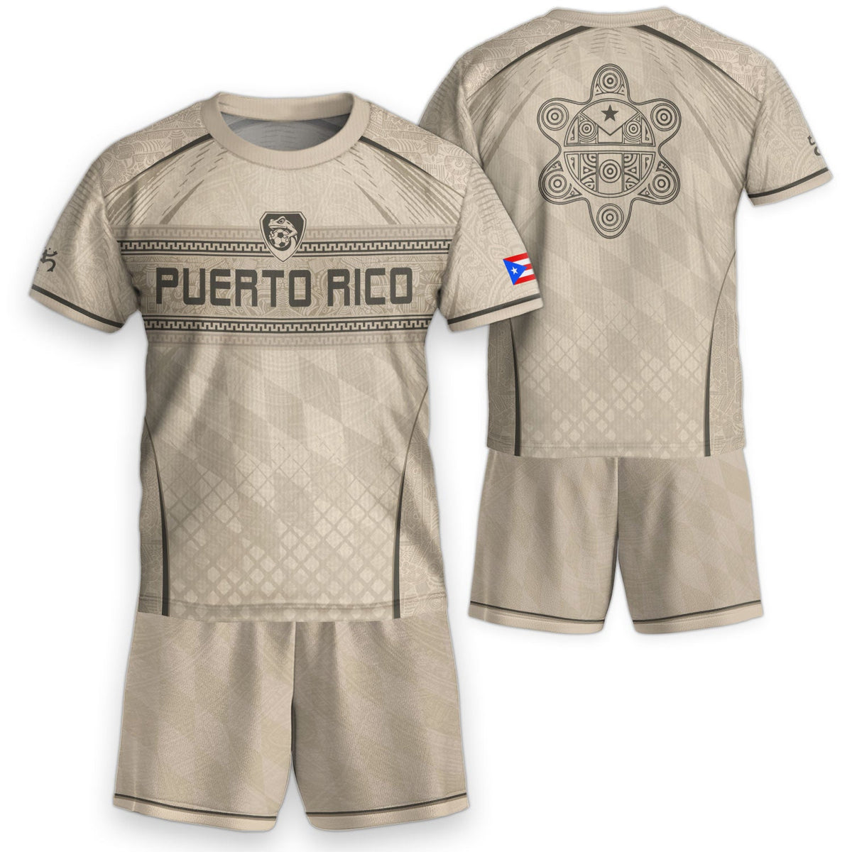 Beige Tan Taino, Kids Puerto Rico Soccer Jersey with Coqui Frog for Boy and Girl, Puerto Rico Kids Soccer Jersey and Youth Soccer Jersey, Northryn Co.