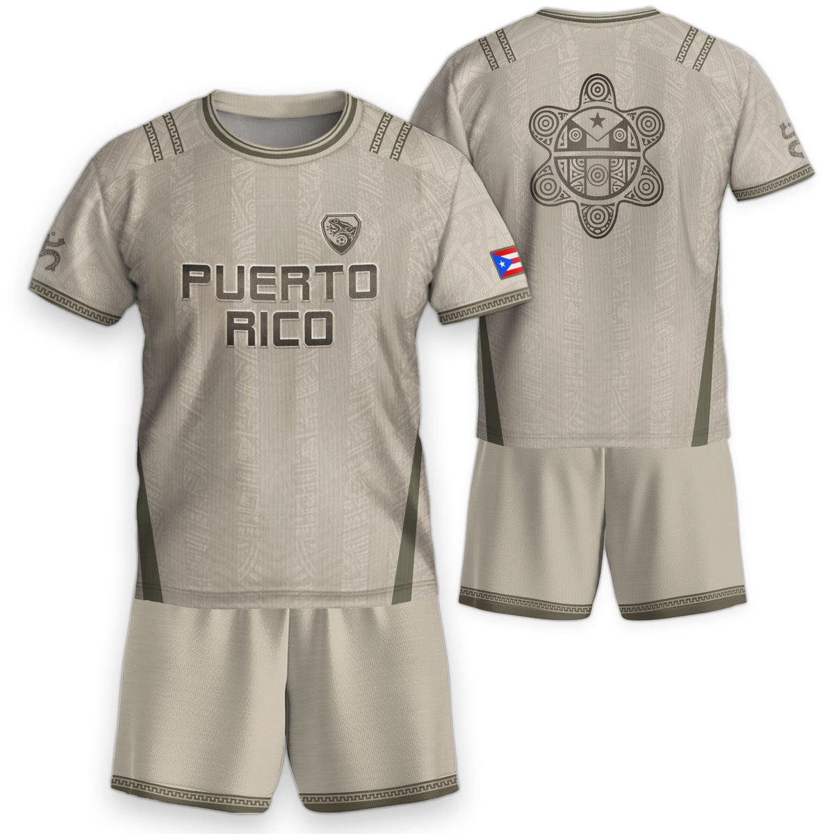 Kids Puerto Rico Soccer Jersey, Grey Cream Taino Striped Pattern for Boy and Girl, Youth Soccer Jersey, Puerto Rico Kids Soccer Jersey, Northryn Co.