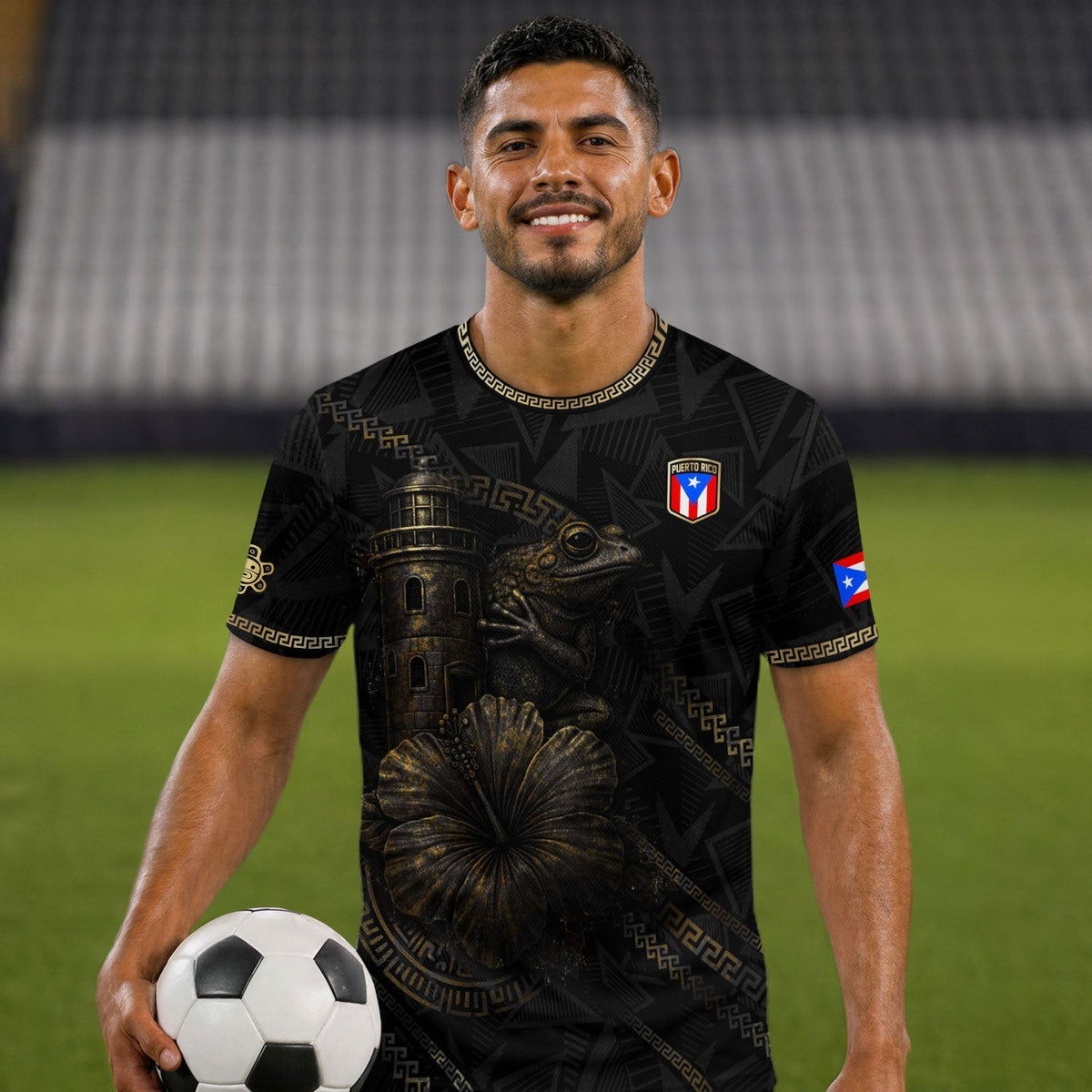 Limited Edition Black Gold Puerto Rico Soccer Jersey for Men and Women, Tribal Coqui Heritage, Puerto Rico Shirt and Puerto Rico Jersey, Northryn Co.