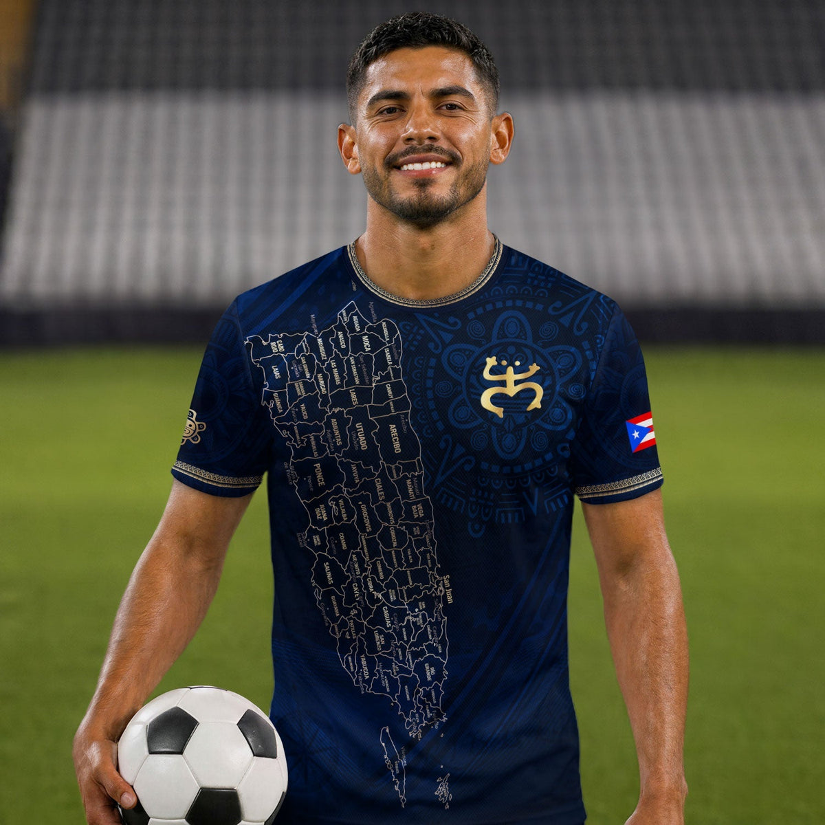 Map Boricua El Morro Puerto Rico Soccer Jersey Gold Navy Heritage, Coqui Frog Puerto Rico Jersey for Men and Women, Puerto Rico Shirt, Northryn Co.