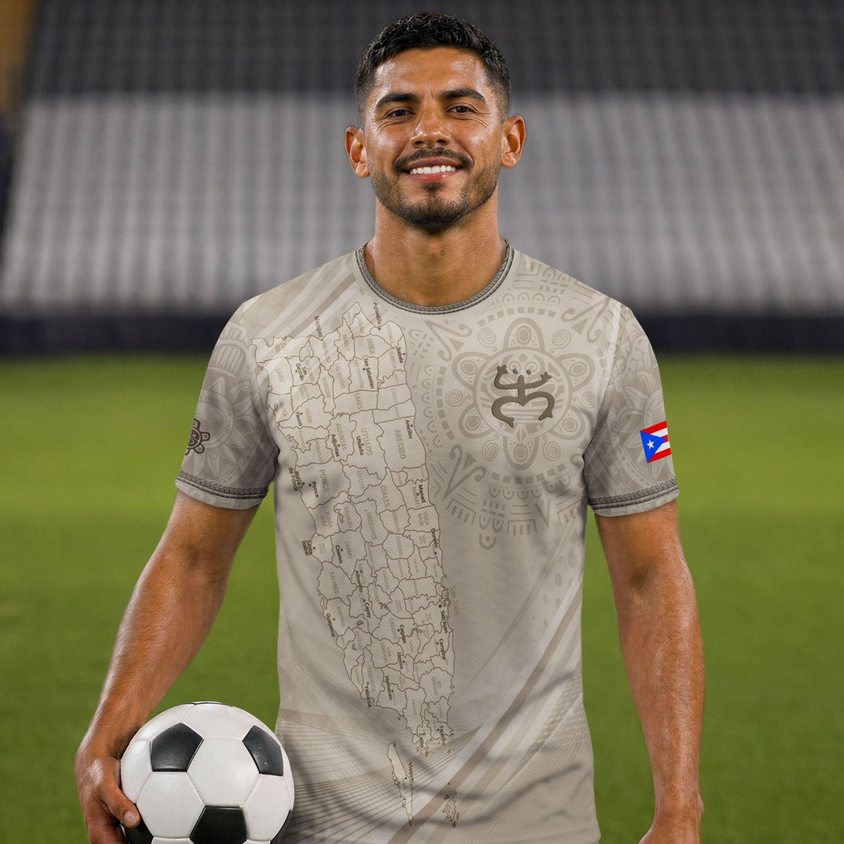 Beige Puerto Rico Soccer Jersey for Men and Women, Map Boricua El Morro Taino Pride Features Coqui Frog, Puerto Rico Jersey and Puerto Rico Shirt, Northryn Co.