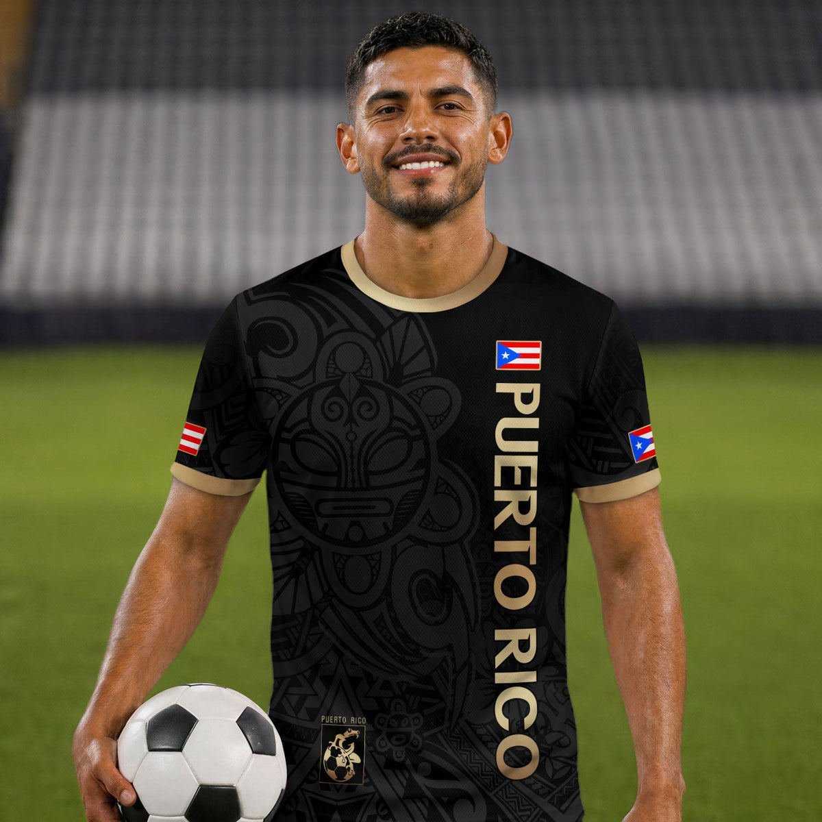 Puerto Rico Soccer Jersey in Black Gold for Men and Women, Coqui Frog Tribal Taino National, Puerto Rico Shirt and Puerto Rico Jersey, Northryn Co.