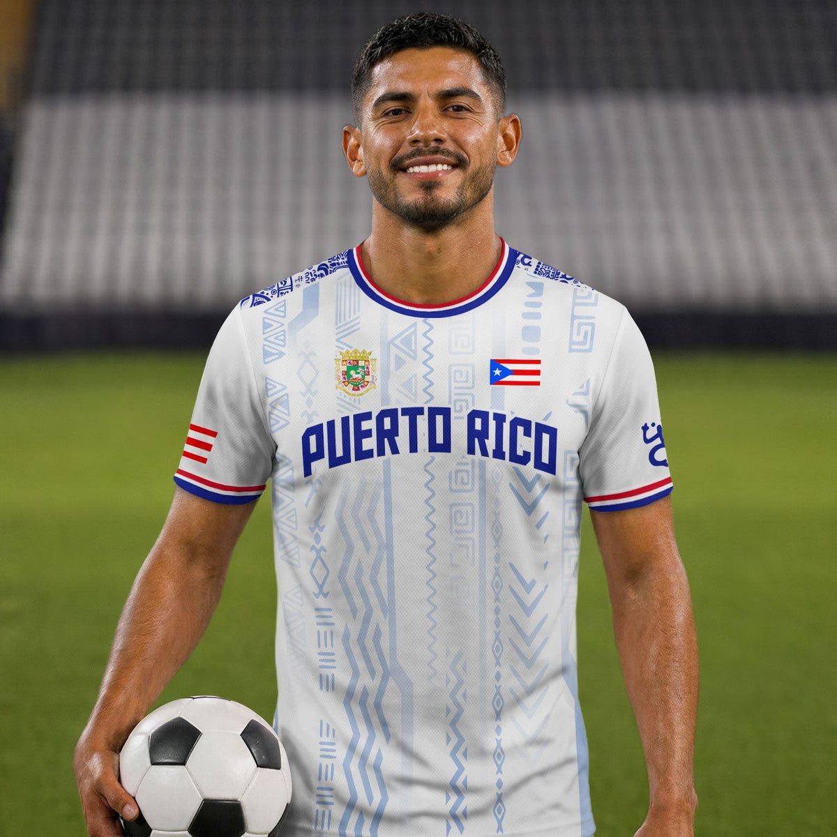 Taino Mask White Blue Puerto Rico Soccer Jersey for Men and Women, Coqui Tribal Ethnic Artistic, Puerto Rico Jersey, Puerto Rico Shirt, Northryn Co.