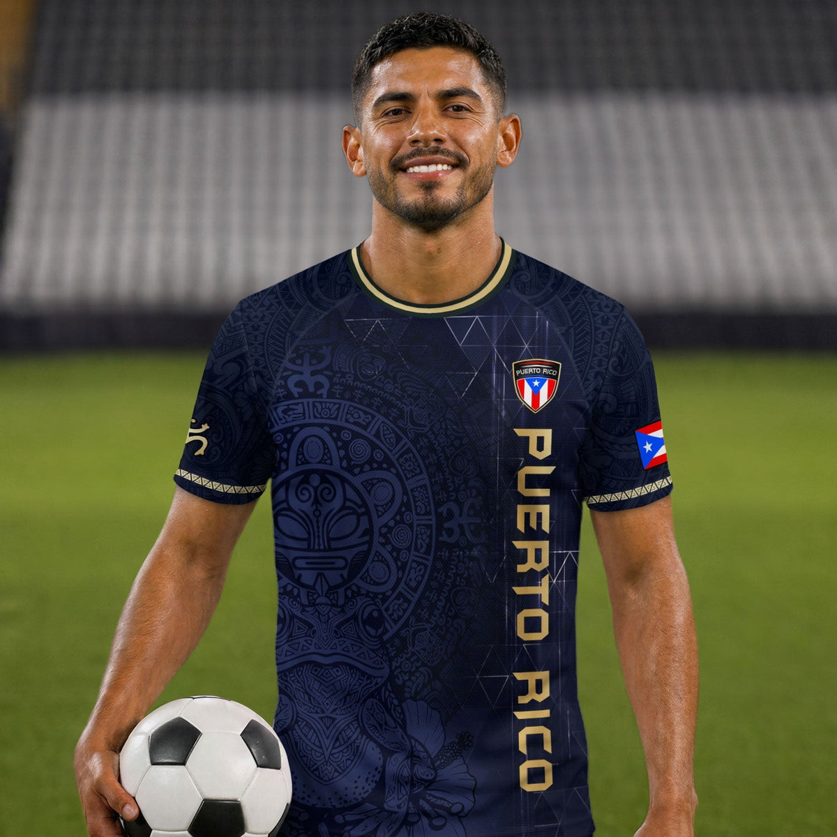Coqui Frog Navy Gold Puerto Rico Soccer Jersey for Men and Women, Floral Taino Sun National, Puerto Rico Jersey and Puerto Rico Shirt, Northryn Co.