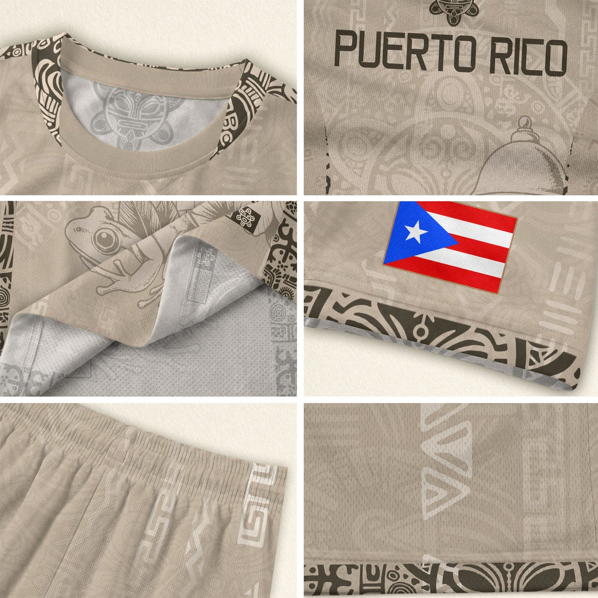 Kids Puerto Rico Soccer Jersey, Beige Gold Coqui Frog Floral for Boy and Girl, Youth Soccer Jersey Meets Puerto Rico Kids Soccer Jersey, Northryn Co.