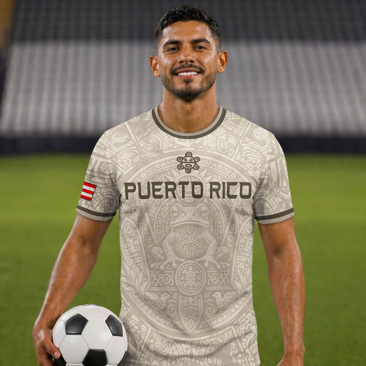 Coqui Frog Beige Puerto Rico Soccer Jersey for Men and Women, Taino Sun Puerto Rican Heritage, Puerto Rico Shirt and Puerto Rico Jersey, Northryn Co.