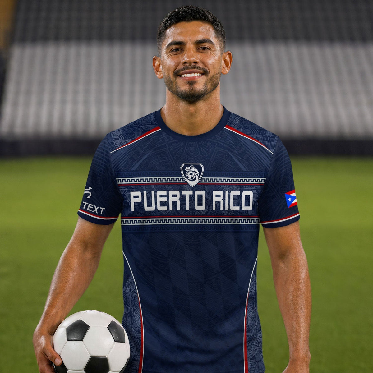 Custom Puerto Rico Soccer Jersey for Men and Women, Navy Blue Taino Flag Style, Personalized Football Jersey as a Puerto Rico Shirt, Northryn Co.