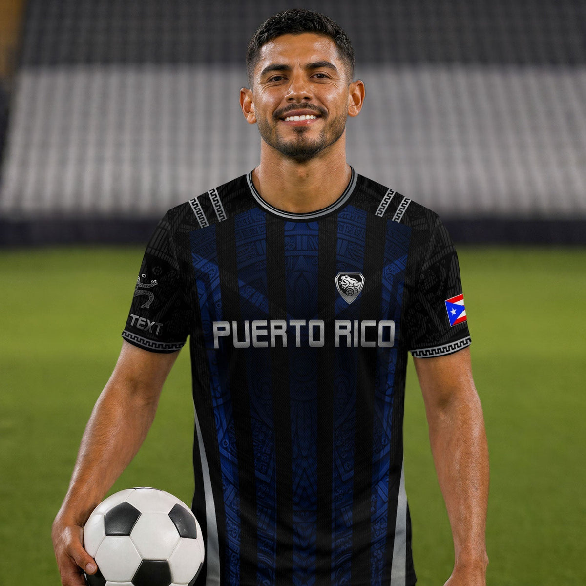 Sleek Navy Silver Tribal, Custom Puerto Rico Soccer Jersey for Men and Women with Taino, Personalized Football Jersey, Puerto Rico Shirt, Northryn Co.