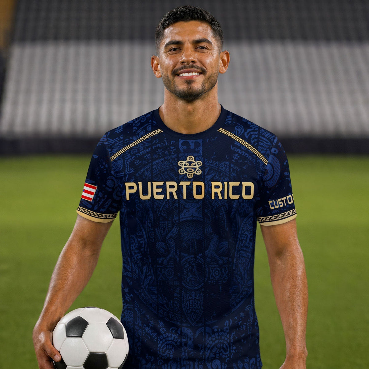 Custom Puerto Rico Soccer Jersey for Men and Women, Navy Taino Gold Pride, Puerto Rico Shirt with Personalized Football Jersey style, Northryn Co.