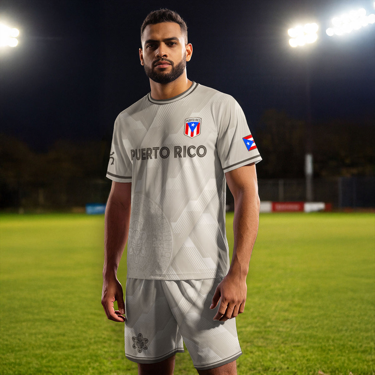 Camiseta de fútbol con máscara taína boricua azul marino de Puerto Rico, bandera tribal, orgullo nacional