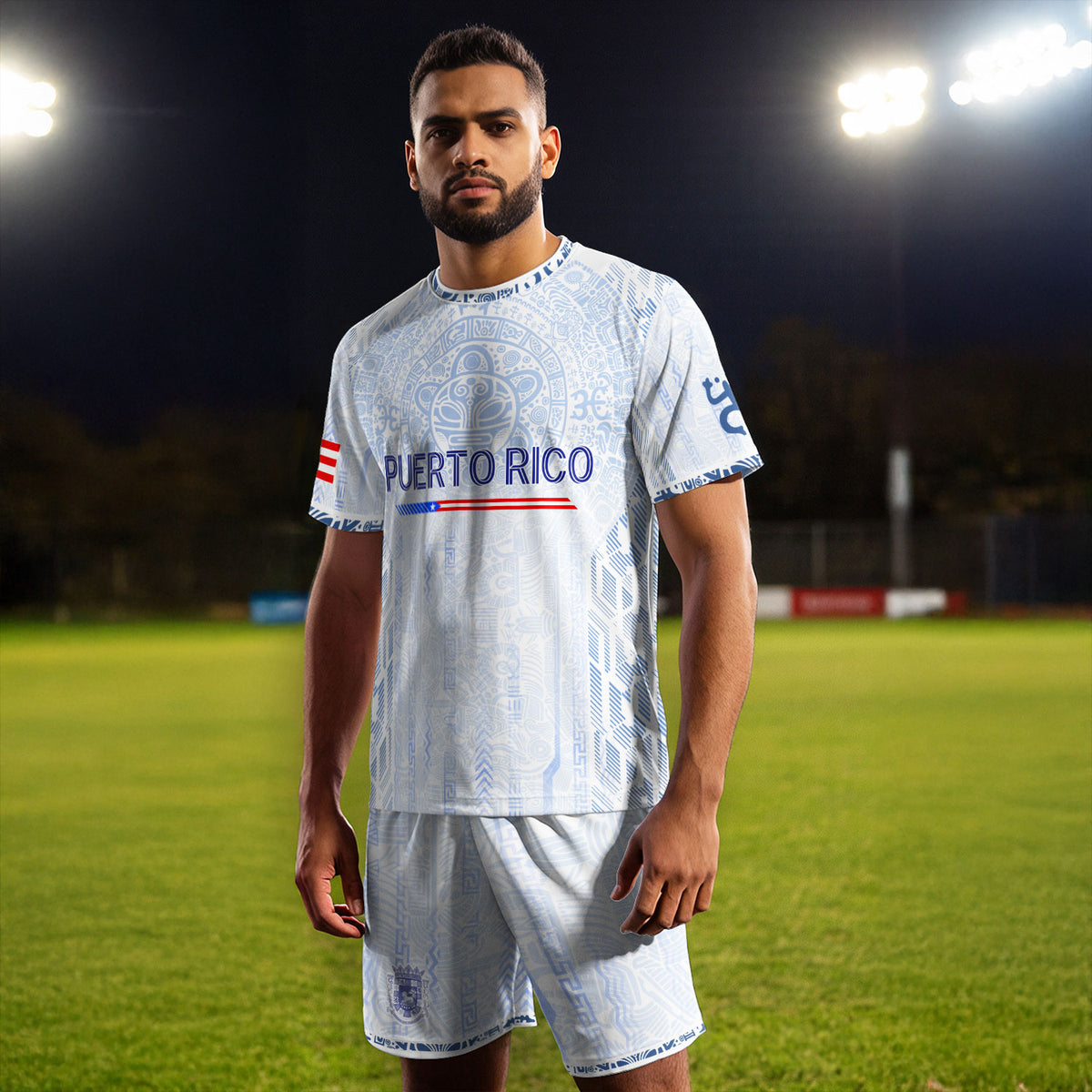 Puerto Rico Soccer Jersey White Blue Taino Sun Football Shirt Boricua Flag Apparel