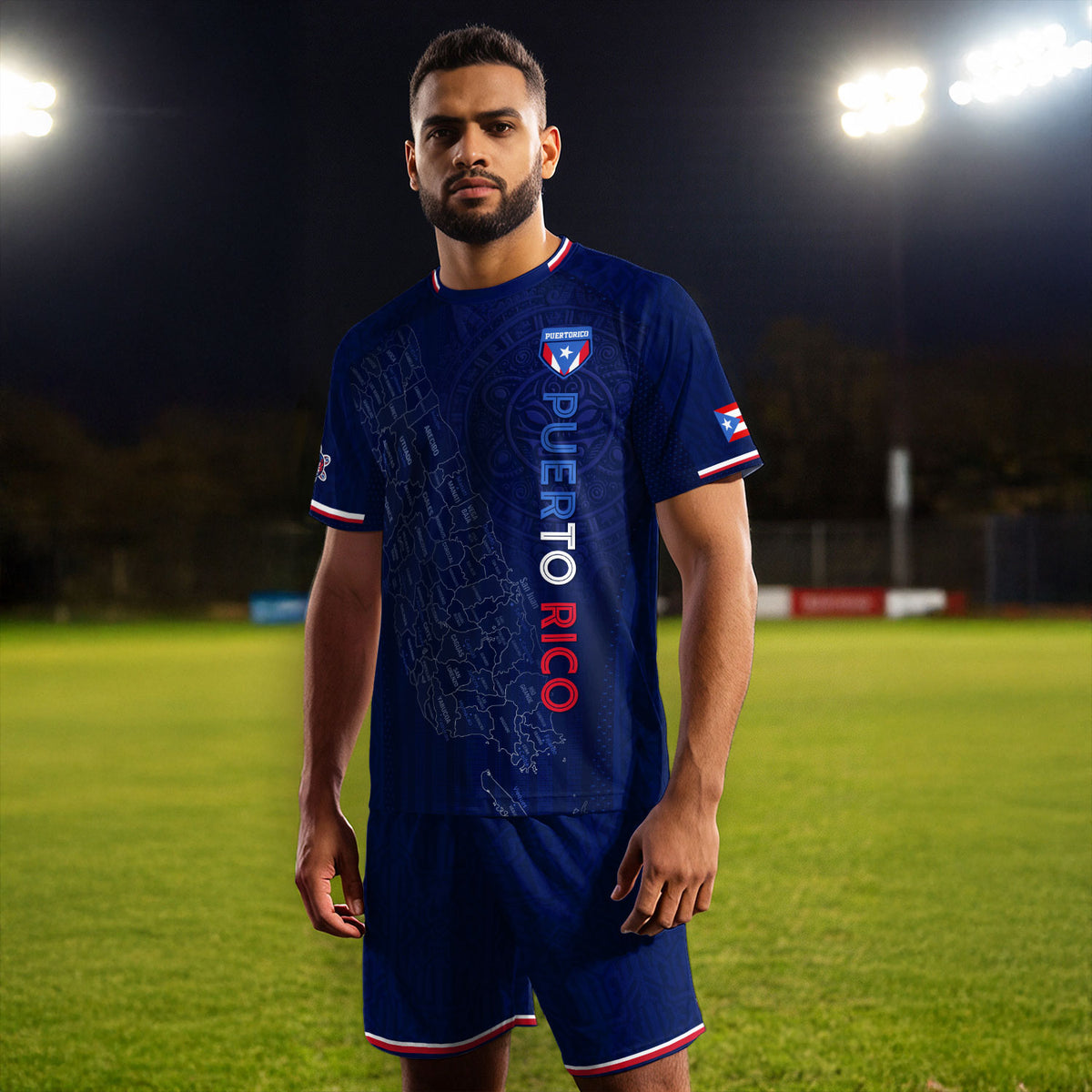 Navy Puerto Rico Soccer Jersey Men Map Graphic Boricua Taino Culture Heritage