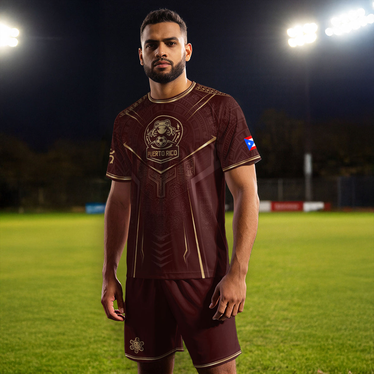 Camiseta de fútbol con máscara taína boricua azul marino de Puerto Rico, bandera tribal, orgullo nacional