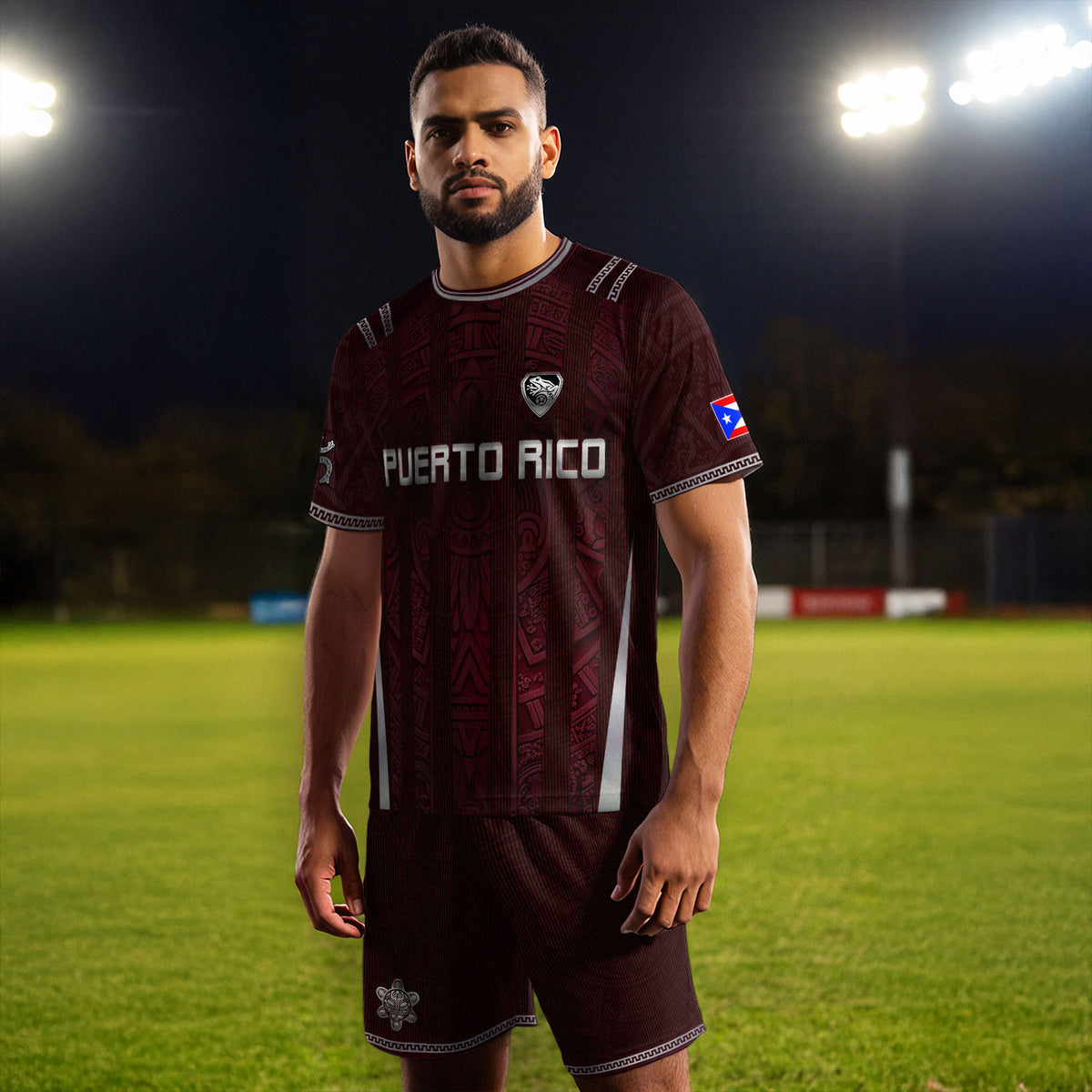 Maroon Puerto Rico Soccer Jersey Men Boricua Taino Coqui Frog Culture Graphic