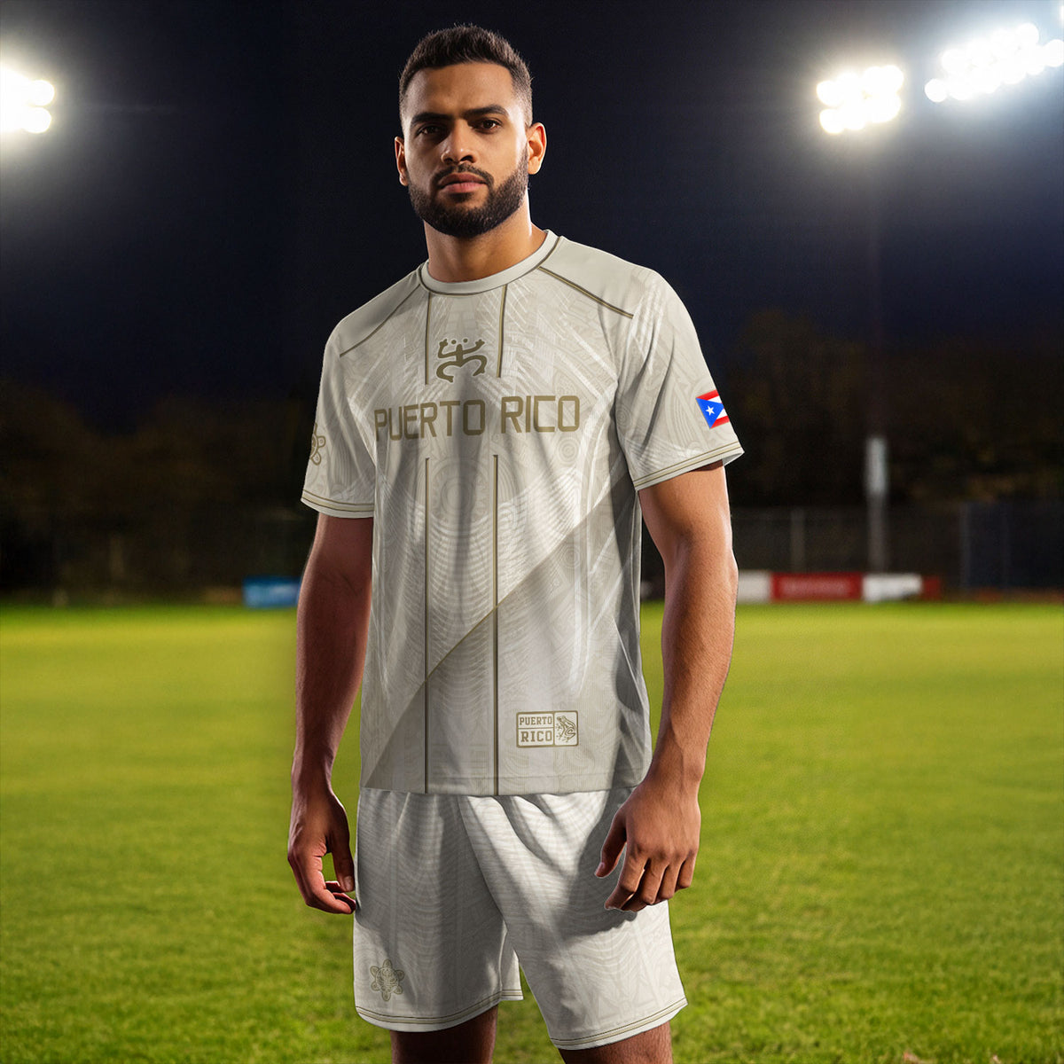 Beige Puerto Rico Soccer Jersey Men Boricua Taino Coqui Frog Culture Graphic