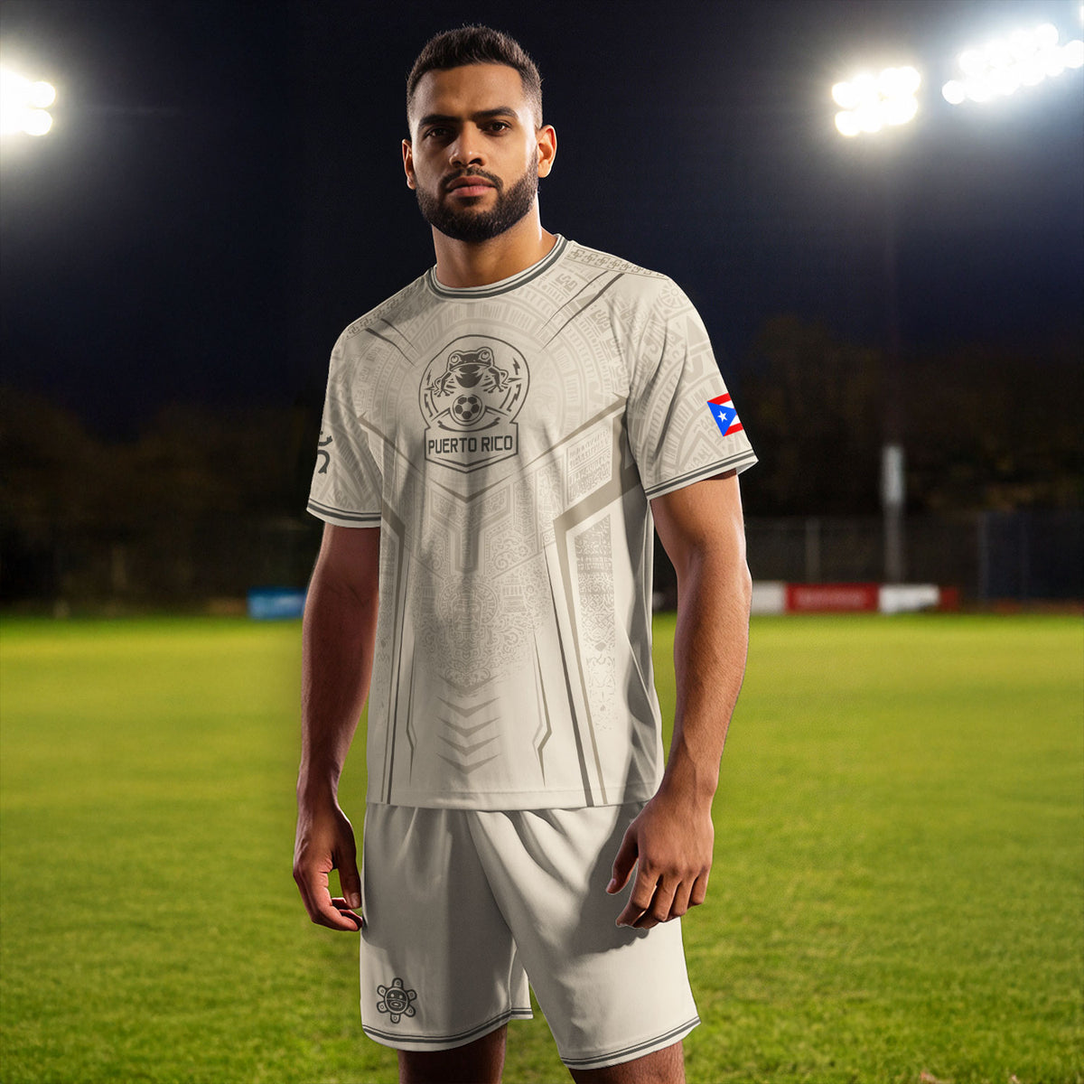 Puerto Rico Soccer Jersey Men Beige Taino Coqui Frog Heritage Patriotic Graphic Apparel