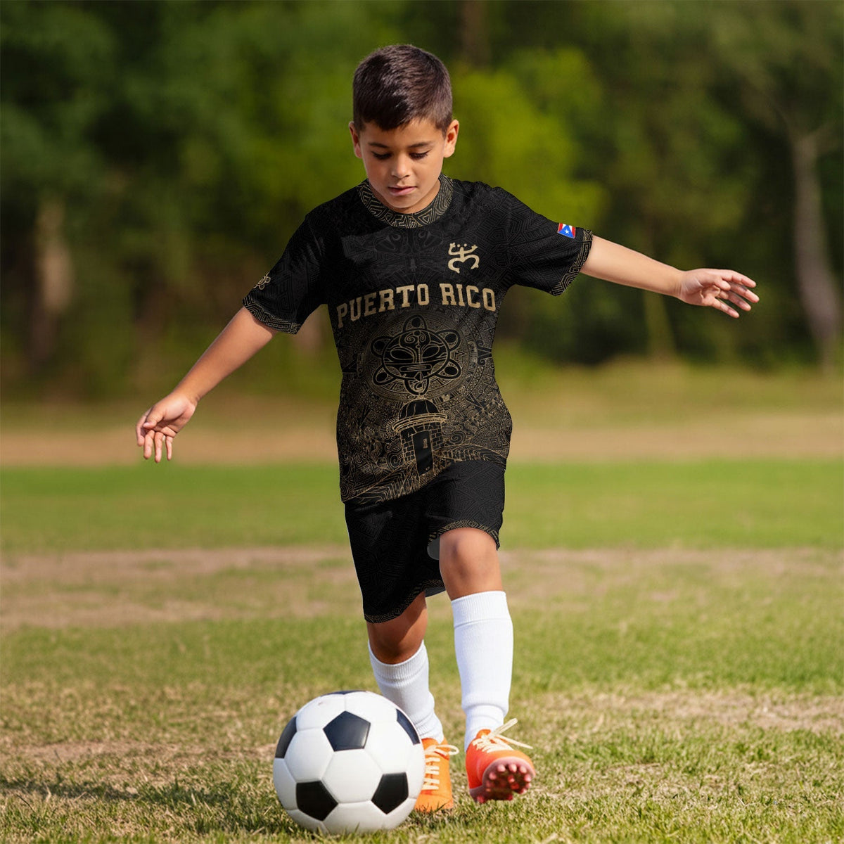 Black Gold Coqui, Kids Puerto Rico Soccer Jersey with Frog Garita for Boy and Girl, Puerto Rico Kids Soccer Jersey, Youth Soccer Jersey, Northryn Co.