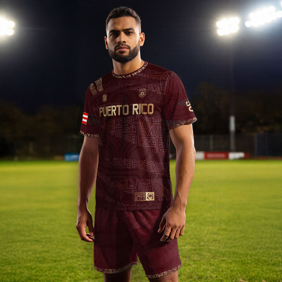 Taino Tribal Maroon Gold Puerto Rico Soccer Jersey for Men and Women, Pattern National Heritage, Puerto Rico Jersey, Puerto Rico Shirt, Northryn Co.