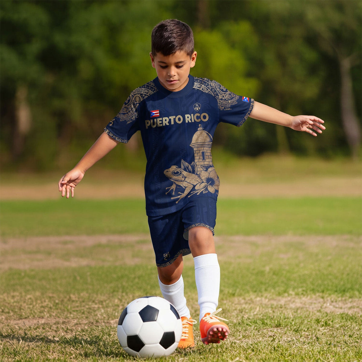Navy Gold Coqui, Kids Puerto Rico Soccer Jersey with Frog Garita for Boy and Girl, Puerto Rico Kids Soccer Jersey, Youth Soccer Jersey, Northryn Co.