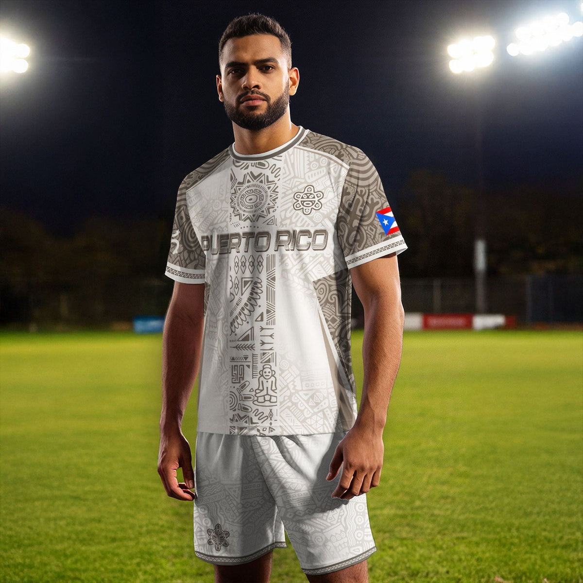 Boricua Pride White Puerto Rico Soccer Jersey for Men and Women, Tribal Pattern, Best Puerto Rico Shirt with Puerto Rico Jersey Style, Northryn Co.