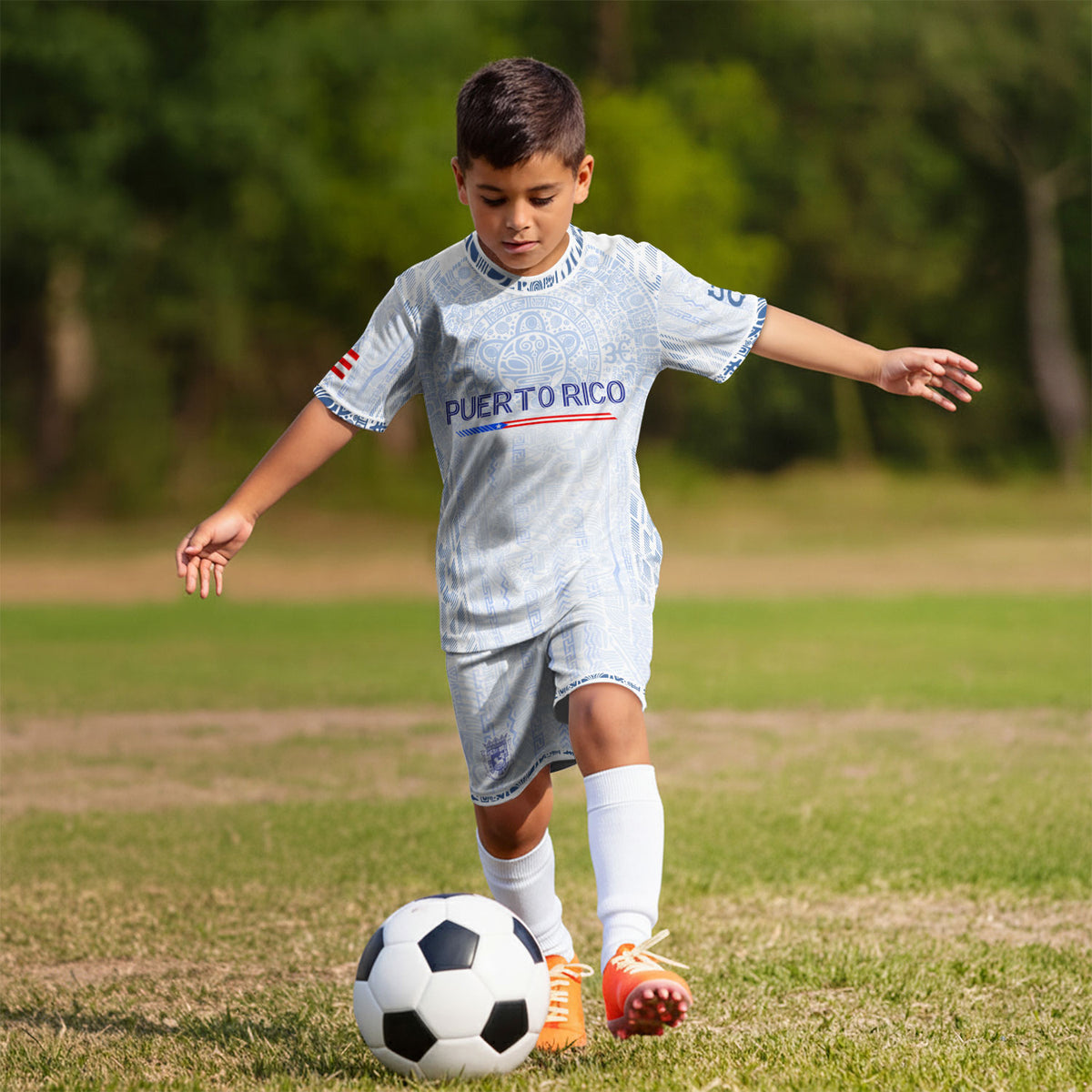 Authentic Youth White Puerto Rico Taino Sun Flag Athletic Team Soccer Jersey Shirt