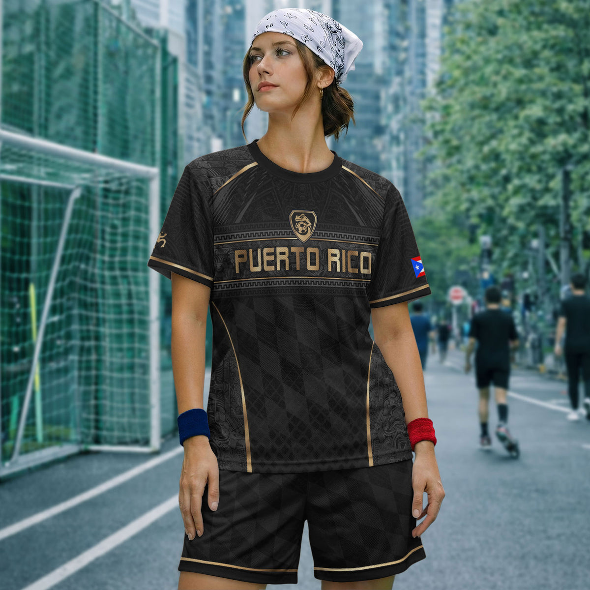 Puerto Rico Soccer Jersey Men Black Gold Taino Coqui Frog Culture Heritage Graphic