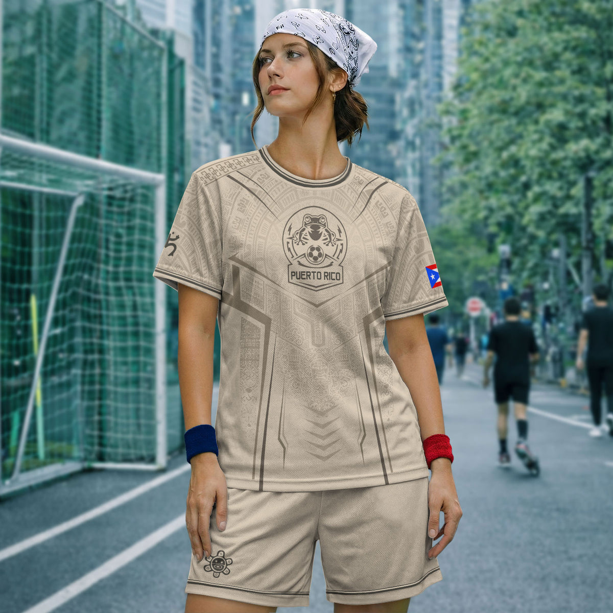 Puerto Rico Soccer Jersey Men Beige Taino Coqui Frog Heritage Patriotic Graphic Apparel