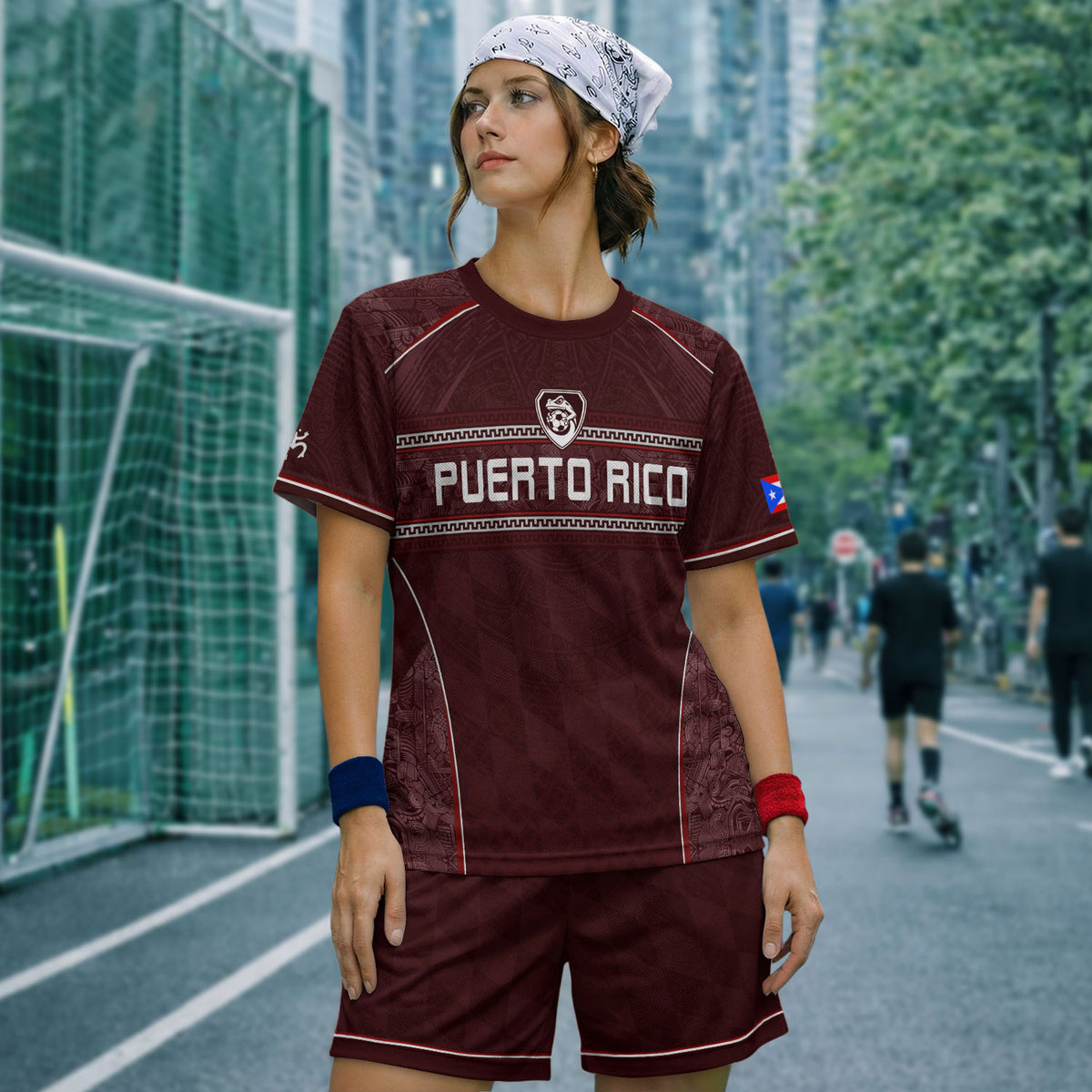 Camiseta de fútbol con máscara taína boricua azul marino de Puerto Rico, bandera tribal, orgullo nacional