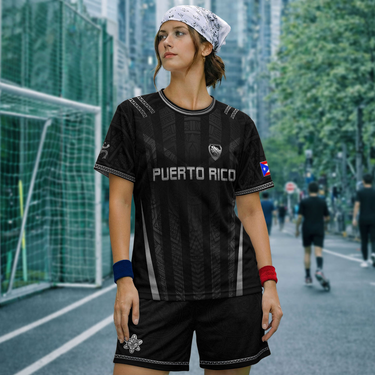 Puerto Rico Soccer Jersey Men Black Tribal Taino Pattern Coqui Frog Graphic