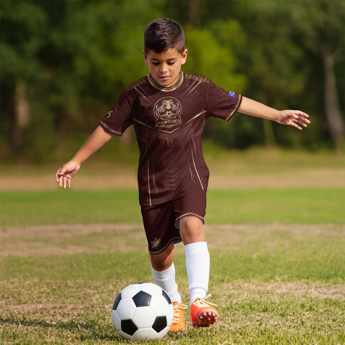 Authentic Maroon, Kids Puerto Rico Soccer Jersey for Boy and Girl with Taino Coqui, Puerto Rico Kids Soccer Jersey, Youth Soccer Jersey, Northryn Co.