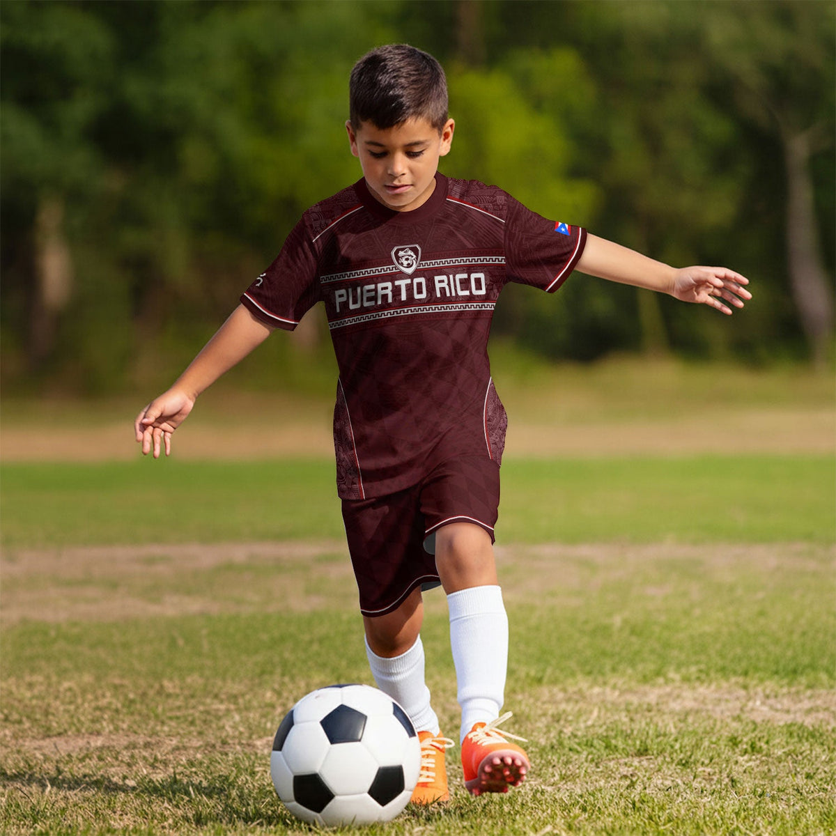 Maroon Taino, Kids Puerto Rico Soccer Jersey with Coqui Frog for Boy and Girl, Puerto Rico Kids Soccer Jersey Meets Youth Soccer Jersey, Northryn Co.