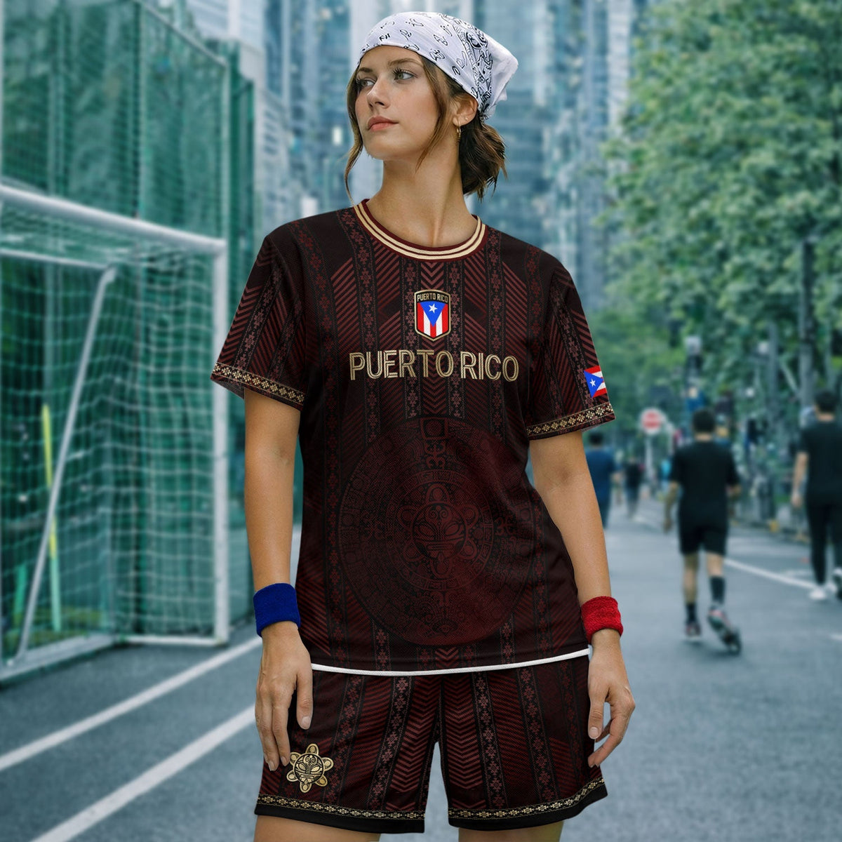 Flag Maroon Gold Puerto Rico Soccer Jersey for Men and Women, Tribal Print National Sport, Top Puerto Rico Shirt and Puerto Rico Jersey, Northryn Co.