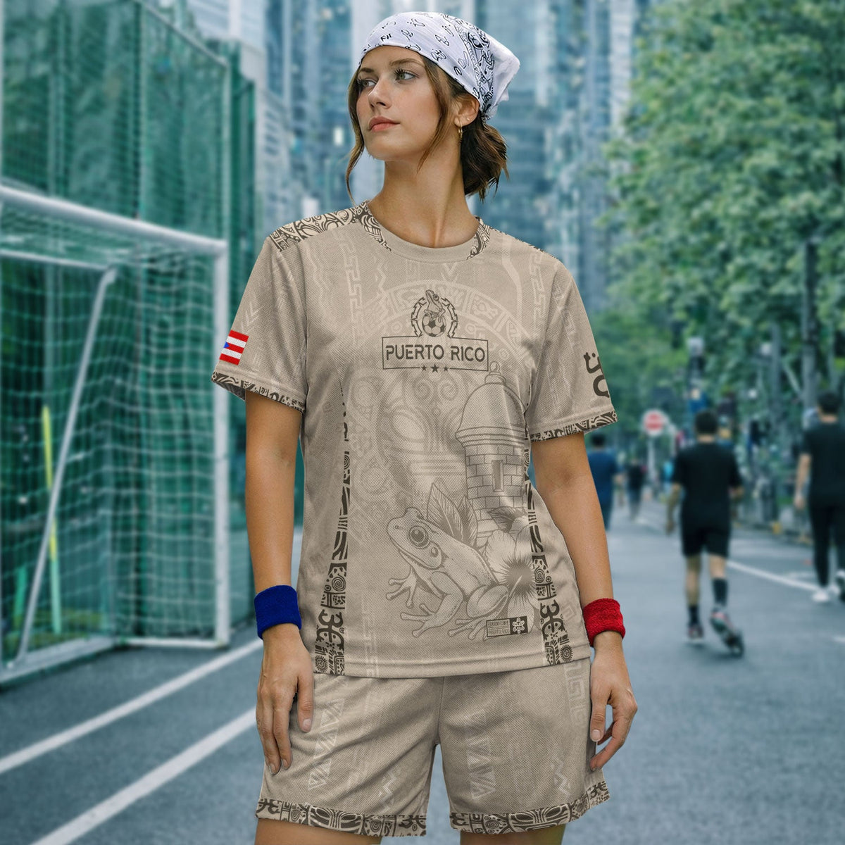 Puerto Rico Soccer Jersey for Men and Women, Beige Gold Coqui Frog Floral Garita Taino Sun, Top Puerto Rico Jersey and Puerto Rico Shirt, Northryn Co.