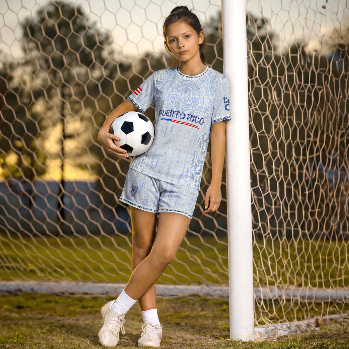 Authentic Youth White Puerto Rico Taino Sun Flag Athletic Team Soccer Jersey Shirt