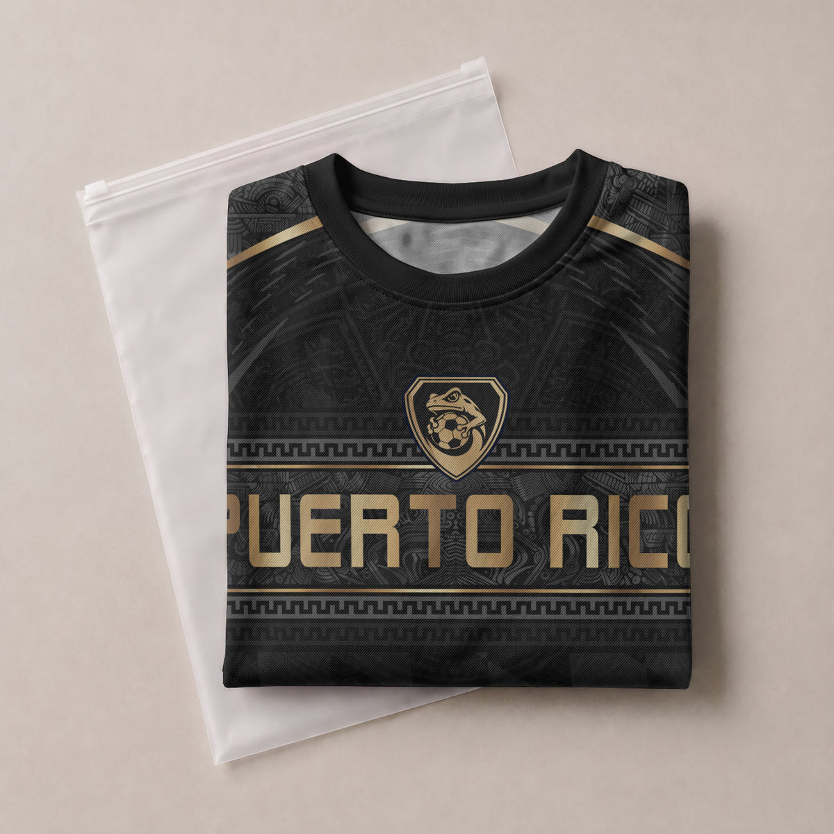Puerto Rico Soccer Jersey Men Black Gold Taino Coqui Frog Culture Heritage Graphic