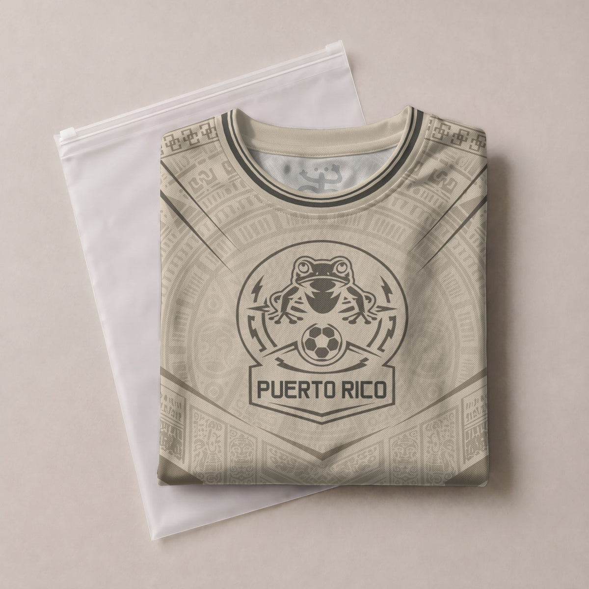 Puerto Rico Soccer Jersey Men Beige Taino Coqui Frog Heritage Patriotic Graphic Apparel