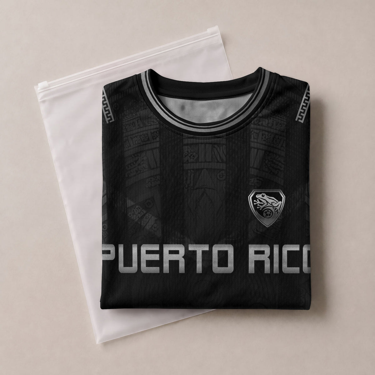 Puerto Rico Soccer Jersey Men Black Tribal Taino Pattern Coqui Frog Graphic
