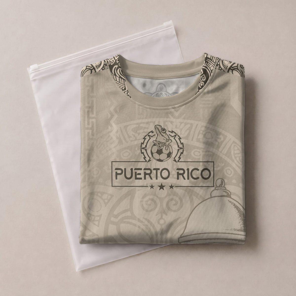 Puerto Rico Soccer Jersey for Men and Women, Beige Gold Coqui Frog Floral Garita Taino Sun, Top Puerto Rico Jersey and Puerto Rico Shirt, Northryn Co.