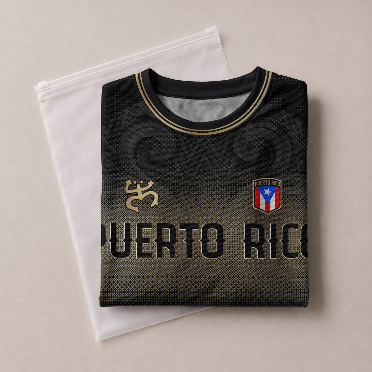 Puerto Rico Soccer Jersey with Coqui Frog for Men and Women, Taino Tribal National Black Gold, Puerto Rico Shirt and Puerto Rico Jersey, Northryn Co.