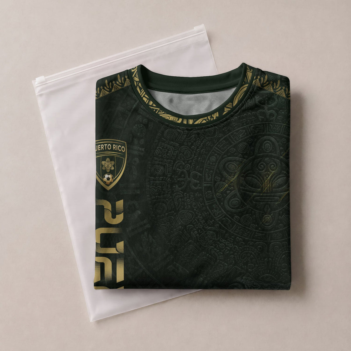 Puerto Rico Soccer Jersey in Green Gold for Men and Women, Coqui Frog Taino Sun Heritage, Top Puerto Rico Shirt and Puerto Rico Jersey, Northryn Co.