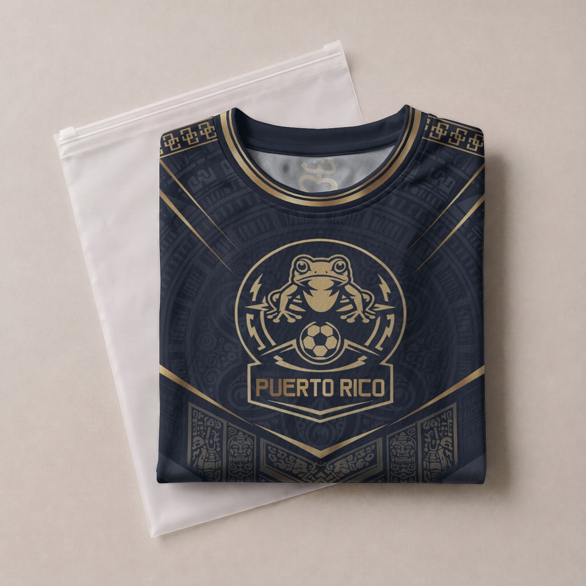 Elegant Navy Gold Coqui, Custom Puerto Rico Soccer Jersey for Men and Women with Taino, Personalized Football Jersey, Puerto Rico Shirt, Northryn Co.