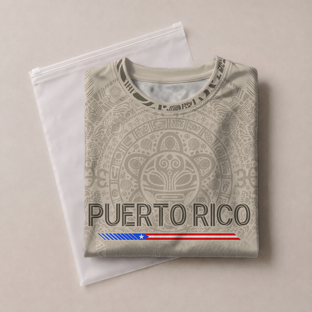 Authentic Youth Beige Puerto Rico Taino Sun Flag Athletic Team Soccer Jersey Shirt