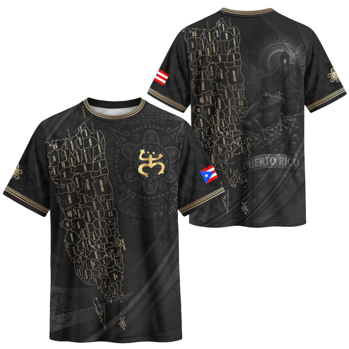 Black Gold Puerto Rico Soccer Jersey for Men and Women, Map Boricua El Morro Heritage with Coqui Frog, Puerto Rico Shirt, Puerto Rico Jersey, Northryn Co.